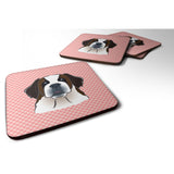 Caroline'S Treasures Bb1246Fc Checkerboard Pink Saint Bernard Foam Coaster (Set Of 4), 3.5 H X 3.5 W, Multicolor
