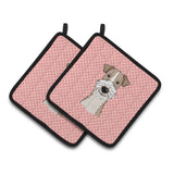 Caroline'S Treasures Checkerboard Pink Wire Haired Fox Terrier Pair Of Pot Holders Bb1247Pthd, 7.5Hx7.5W, Multicolor