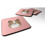 Caroline'S Treasures Bb1248Fc Checkerboard Pink Papillon Foam Coaster (Set Of 4), 3.5 H X 3.5 W, Multicolor
