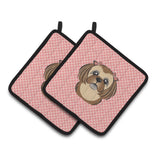Caroline'S Treasures Checkerboard Pink Chocolate Brown Shih Tzu Pair Of Pot Holders Bb1249Pthd, 7.5Hx7.5W, Multicolor