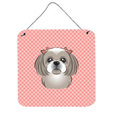 Caroline'S Treasures Checkerboard Pink Gray Silver Shih Tzu Wall Or Door Hanging Prints, 6 X 6