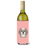 Checkerboard Pink Gray Silver Shih Tzu Wine Bottle Beverage Insulator Hugger Bb1250Literk