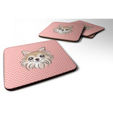 Caroline'S Treasures Set Of 4 Checkerboard Pink Chihuahua Foam Coasters Bb1251Fc, 3.5 H X 3.5 W, Multicolor