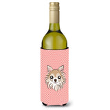 Checkerboard Pink Chihuahua Wine Bottle Beverage Insulator Hugger Bb1251Literk