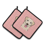 Caroline'S Treasures Checkerboard Pink Golden Retriever Pair Of Pot Holders Bb1252Pthd, 7.5Hx7.5W, Multicolor