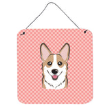 Caroline'S Treasures Bb1253Ds66 Checkerboard Pink Corgi Aluminum Metal Wall Or Door Hanging Prints, 6 X 6