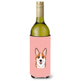 Checkerboard Pink Corgi Wine Bottle Beverage Insulator Hugger Bb1254Literk