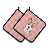 Caroline'S Treasures Checkerboard Pink Corgi Pair Of Pot Holders Bb1254Pthd, 7.5Hx7.5W, Multicolor