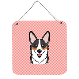 Caroline'S Treasures Bb1255Ds66 Checkerboard Pink Corgi Aluminum Metal Wall Or Door Hanging Prints, 6 X 6