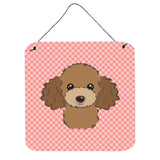 Caroline'S Treasures Checkerboard Pink Chocolate Brown Poodle Wall Or Door Hanging Prints, 6 X 6