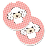 Caroline'S Treasures Checkerboard Pink White Poodle Set Of 2 Cup Holder Car Coasters Bb1257Carc, 2.56, Multicolor