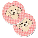 Caroline'S Treasures Checkerboard Pink Buff Poodle Set Of 2 Cup Holder Car Coasters Bb1258Carc, 2.56, Multicolor