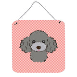 Caroline'S Treasures Checkerboard Pink Silver Gray Poodle Wall Or Door Hanging Prints, 6 X 6