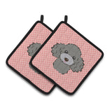 Caroline'S Treasures Checkerboard Pink Silver Gray Poodle Pair Of Pot Holders Bb1259Pthd, 7.5Hx7.5W, Multicolor