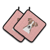 Caroline'S Treasures Checkerboard Pink Jack Russell Terrier Pair Of Pot Holders Bb1260Pthd, 7.5Hx7.5W, Multicolor