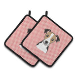 Caroline'S Treasures Checkerboard Pink Jack Russell Terrier Pair Of Pot Holders Bb1261Pthd, 7.5Hx7.5W, Multicolor