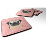 Caroline'S Treasures Bb1262Fc Checkerboard Pink Fawn Pug Foam Coaster (Set Of 4), 3.5 H X 3.5 W, Multicolor