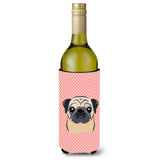Checkerboard Pink Fawn Pug Wine Bottle Beverage Insulator Hugger Bb1262Literk