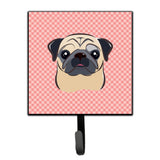 Caroline'S Treasures Bb1262Sh4 Checkerboard Pink Fawn Pug Leash Or Key Holder, Small, Multicolor