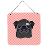 Caroline'S Treasures Checkerboard Pink Black Pug Wall Or Door Hanging Prints, 6 X 6
