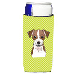 Checkerboard Lime Jack Russell Terrier Ultra Beverage Insulators For Slim Cans