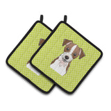 Caroline'S Treasures Checkerboard Lime Green Jack Russell Terrier Pair Of Pot Holders Bb1264Pthd, 7.5Hx7.5W, Multicolor