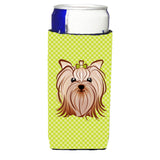 Checkerboard Lime Green Yorkie Ultra Beverage Insulators For Slim Cans