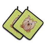 Caroline'S Treasures Checkerboard Lime Green Yorkie Yorkishire Terrier Pair Of Pot Holders Bb1266Pthd, 7.5Hx7.5W, Multicolor