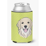 Checkerboard Lime Green Golden Retriever Can Or Bottle Hugger Bb1267Cc