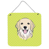 Caroline'S Treasures Bb1267Ds66 Checkerboard Lime Green Golden Retriever Wall Or Door Hanging Prints, 6 X 6