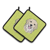Caroline'S Treasures Checkerboard Lime Green Golden Retriever Pair Of Pot Holders Bb1267Pthd, 7.5Hx7.5W, Multicolor