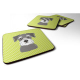 Caroline'S Treasures Bb1268Fc Checkerboard Lime Green Schnauzer Foam Coaster (Set Of 4), 3.5 H X 3.5 W, Multicolor