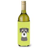 Checkerboard Lime Green Schnauzer Wine Bottle Beverage Insulator Hugger Bb1268Literk