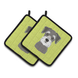 Caroline'S Treasures Checkerboard Lime Green Schnauzer Pair Of Pot Holders Bb1268Pthd, 7.5Hx7.5W, Multicolor