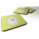 Caroline'S Treasures Bb1269Fc Checkerboard Lime Green Pomeranian Foam Coaster (Set Of 4), 3.5 H X 3.5 W, Multicolor