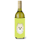 Checkerboard Lime Green Pomeranian Wine Bottle Beverage Insulator Hugger Bb1269Literk