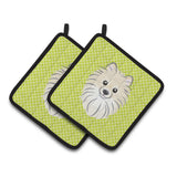 Caroline'S Treasures Checkerboard Lime Green Pomeranian Pair Of Pot Holders Bb1269Pthd, 7.5Hx7.5W, Multicolor