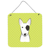 Caroline'S Treasures Checkerboard Lime Green Bull Terrier Wall Or Door Hanging Prints, 6 X 6