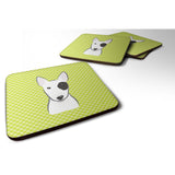Caroline'S Treasures Bb1271Fc Checkerboard Lime Green Bull Terrier Foam Coaster (Set Of 4), 3.5 H X 3.5 W, Multicolor,