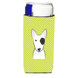Checkerboard Lime Green Bull Terrier Ultra Beverage Insulators For Slim Cans