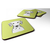 Caroline'S Treasures Bb1272Fc Checkerboard Lime Green Dalmatian Foam Coaster (Set Of 4), 3.5 H X 3.5 W, Multicolor