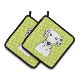 Caroline'S Treasures Checkerboard Lime Green Dalmatian Pair Of Pot Holders Bb1272Pthd, 7.5Hx7.5W, Multicolor