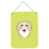 Caroline'S Treasures Checkerboard Lime Green Longhair Creme Dachshund Wall Or Door Hanging Prints, 16 X 12