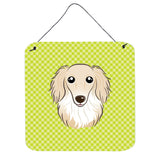 Caroline'S Treasures Checkerboard Lime Green Longhair Creme Dachshund Wall Or Door Hanging Prints, 6 X 6