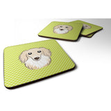 Caroline'S Treasures Bb1274Fc Checkerboard Lime Green Longhair Creme Dachshund Foam Coaster (Set Of 4), 3.5 H X 3.5 W,