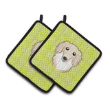 Caroline'S Treasures Checkerboard Lime Green Longhair Creme Dachshund Pair Of Pot Holders Bb1274Pthd, 7.5Hx7.5W, Multicolor
