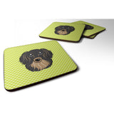 Caroline'S Treasures Bb1275Fc Checkerboard Lime Green Longhair Black And Tan Dachshund Foam Coaster (Set Of 4), 3.5 H X 3.