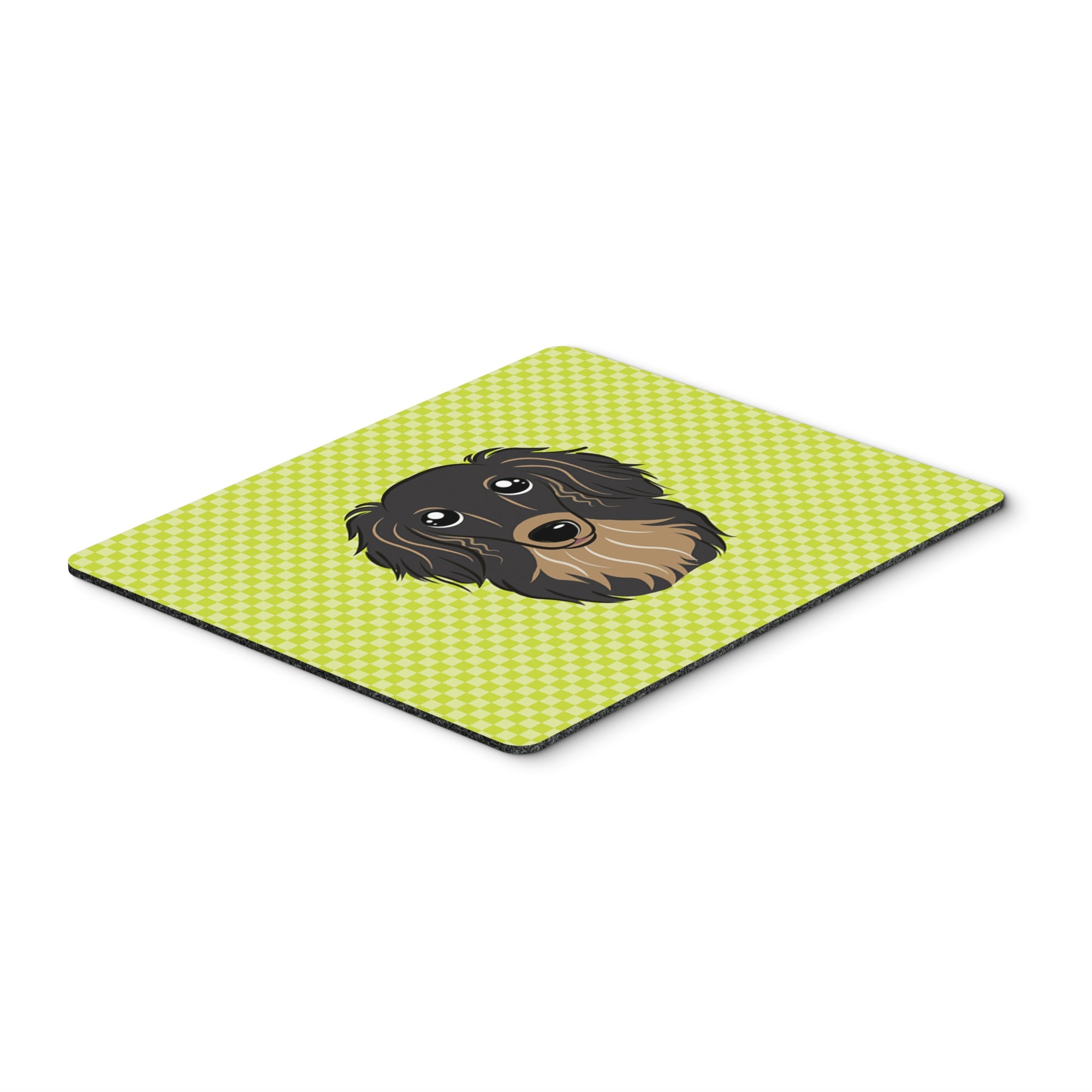 Caroline'S Treasures Checkerboard Lime Green Longhair Black And Tan Dachshund Mouse Pad/Trivet (Bb1275Mp)