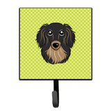 Caroline'S Treasures Bb1275Sh4 Checkerboard Lime Green Longhair Black And Tan Dachshund Leash Or Key Holder, Small, Multicolor