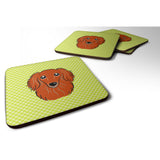 Caroline'S Treasures Bb1276Fc Checkerboard Lime Green Longhair Red Dachshund Foam Coaster (Set Of 4), 3.5 H X 3.5 W, M